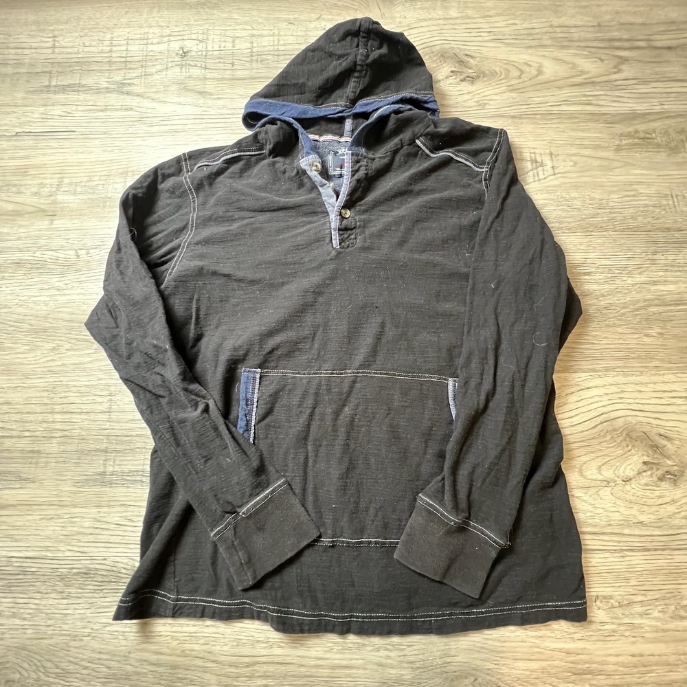 Company Eighty One Hoodie Mens Medium Black Henley Long Sleeve Slub Cotton U32